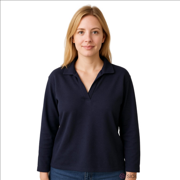 New Trend Tops - Women's Collared Pullover Sweatshirt Navy Blue